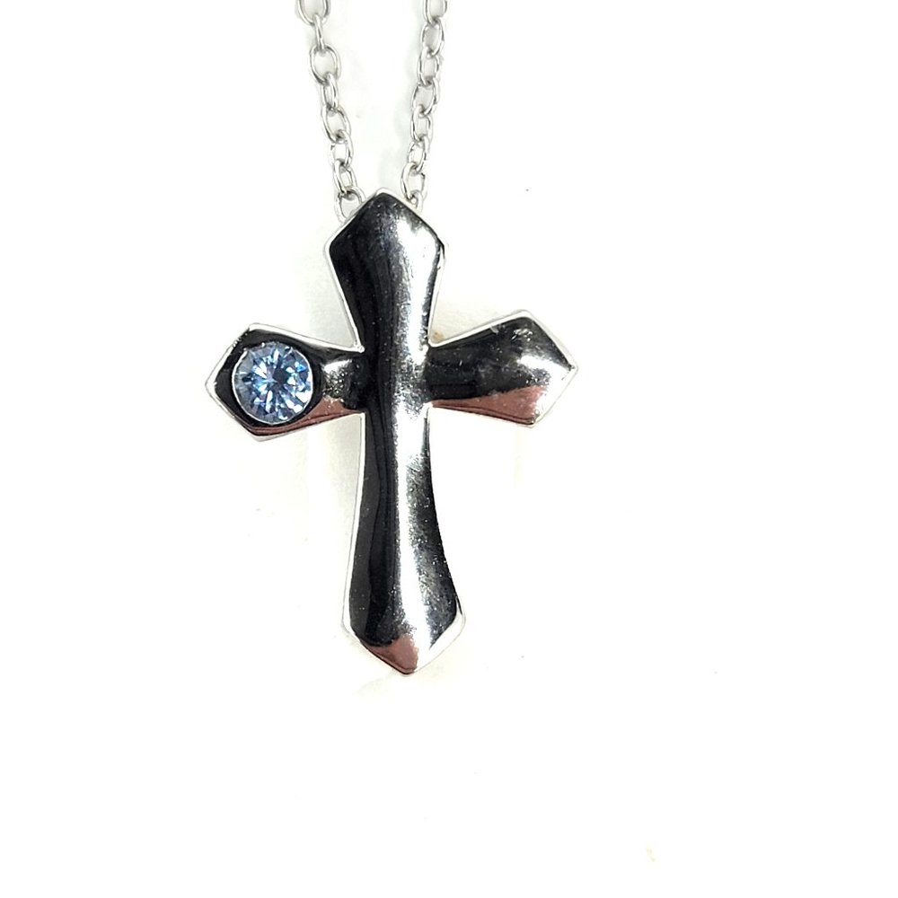 925 Silver Aquamarine Cross Birthstone Necklace